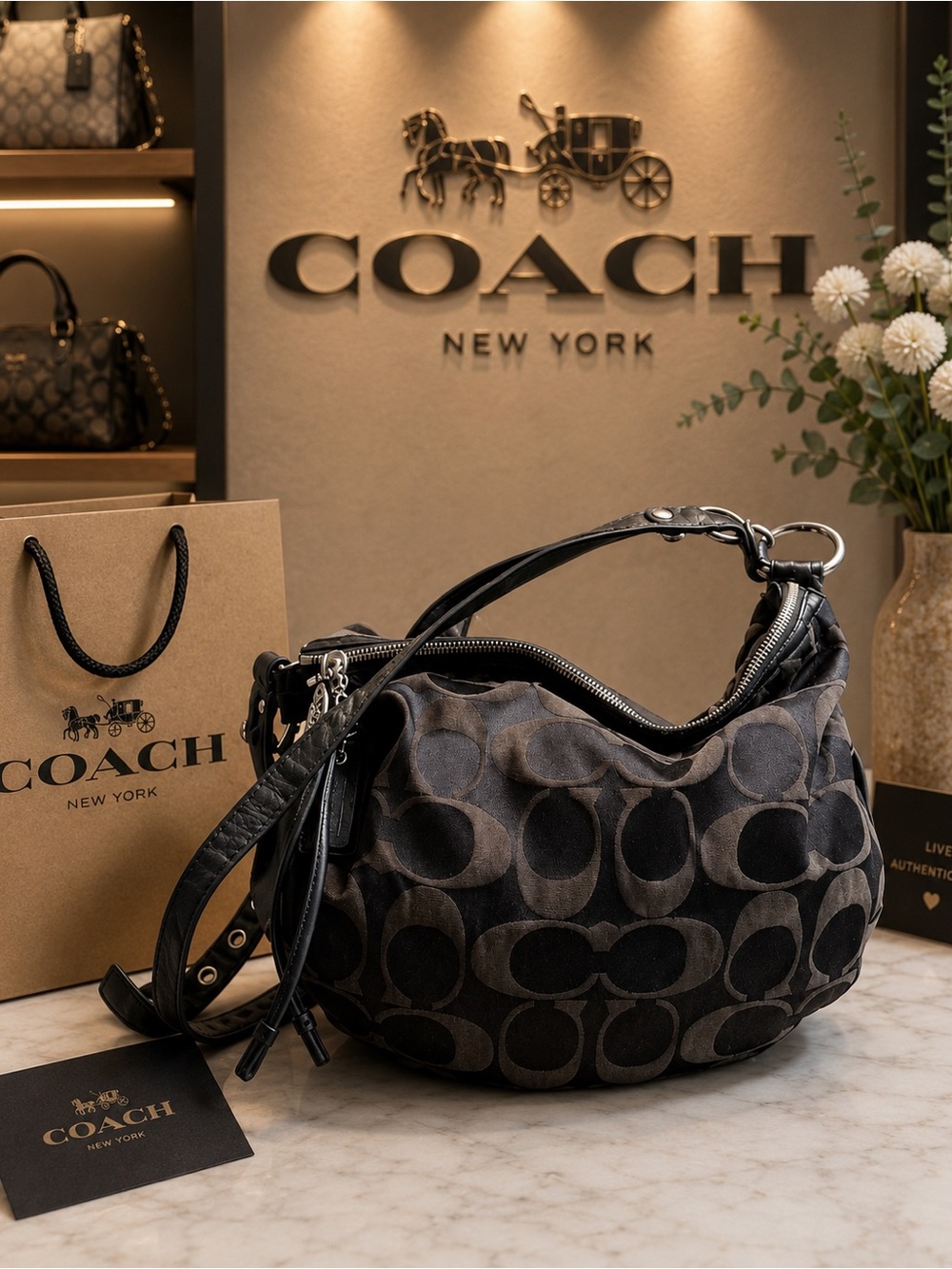 Coach Ali signature Hobo bag in black signature jacquard 2008